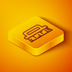 Isometric line Brush for cleaning icon isolated on orange background. Yellow square button. Vector