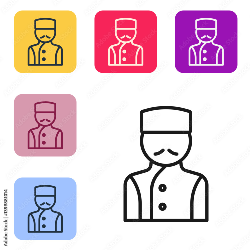 Poster black line concierge icon isolated on white background. set icons in color square buttons. vector