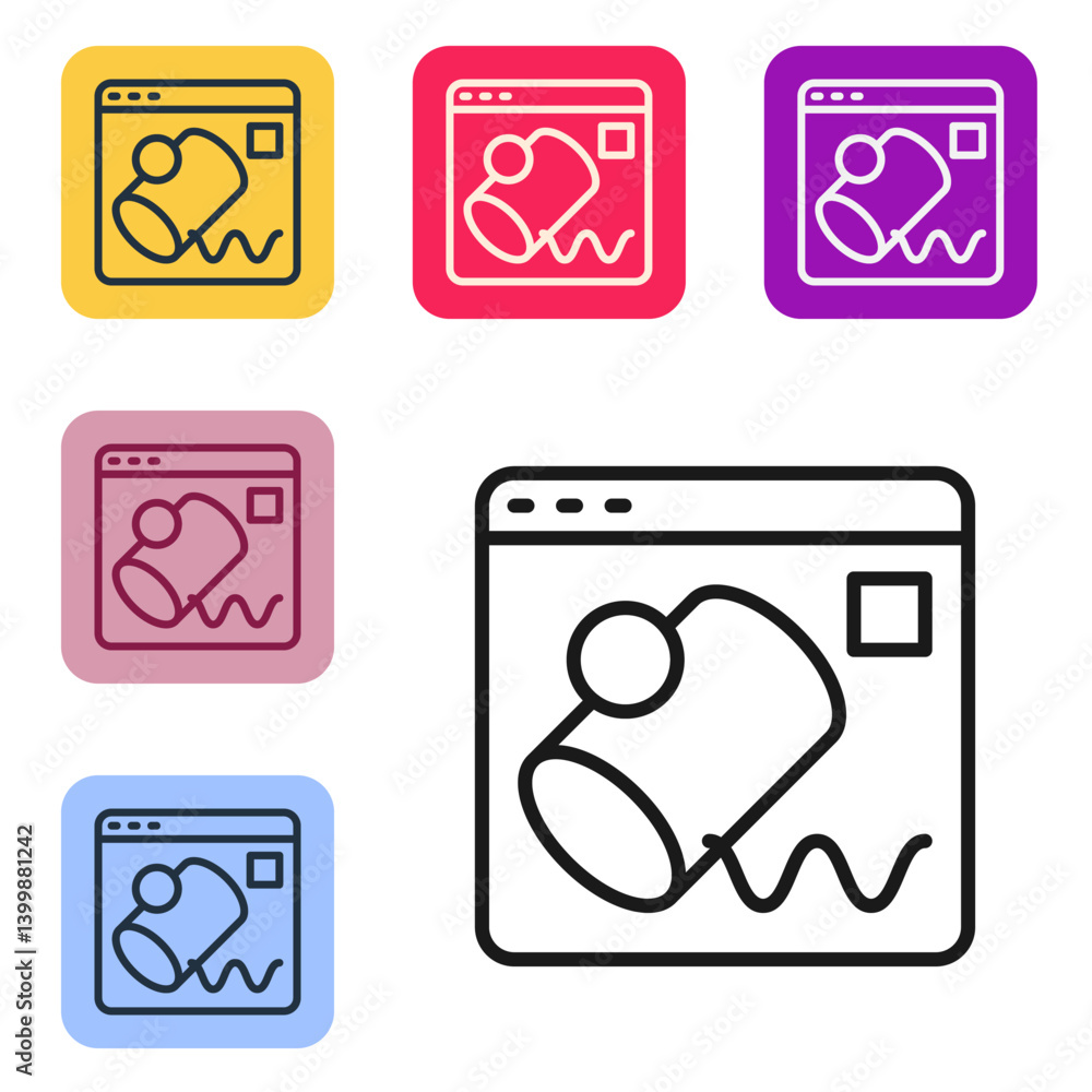 Poster black line data visualisation icon isolated on white background. set icons in color square buttons. 