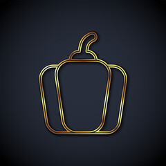 Obraz premium Gold line Bell pepper or sweet capsicum icon isolated on black background. Vector