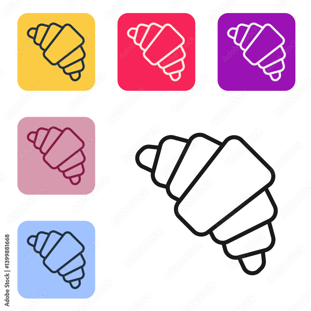 Poster black line croissant icon isolated on white background. set icons in color square buttons. vector