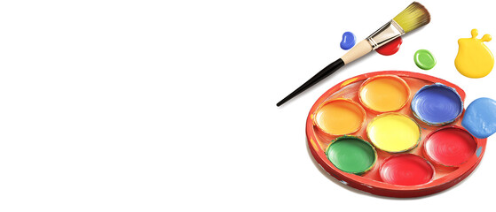 Watercolor painting supplies art palette and brush for creative hobby