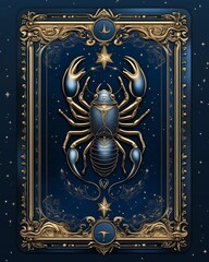 Fototapeta premium Scorpio zodiac aura with mystical Scorpio astrology zodiac sign with glowing scorpion symbol , cosmic depth, Scorpio astrology background in dark blue tones, elegant Scorpio astrology tarot card 