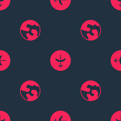 Set Earth globe and Sagittarius zodiac on seamless pattern. Vector