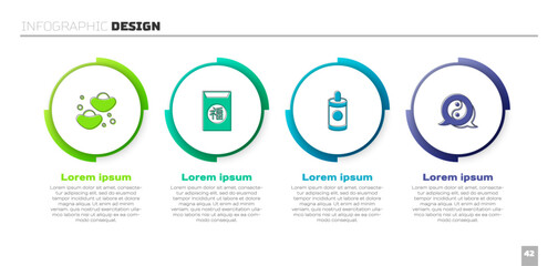 Set Chinese fortune cookie, New Year, Firework and Yin Yang symbol. Business infographic template. Vector