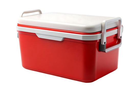 Durable Red Cooler Box with Secure Handles  isolated on white background . A red strong box illustration on white