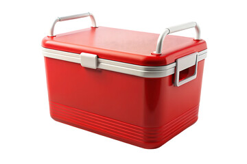 Durable Red Cooler Box with Secure Handles  isolated on white background . A red strong box illustration on white