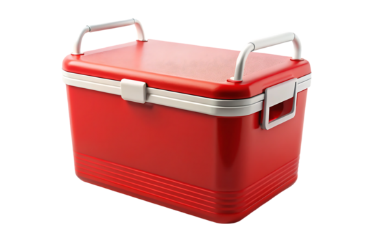 Durable Red Cooler Box with Secure Handles  isolated on white background . A red strong box illustration on white