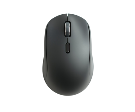 Black computer mouse top view isolated. Essential work mouse, pc mouse for desktop use.
