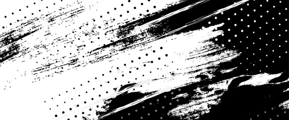 Vector modern brush grunge with halftone dots pattern texture style black grunge brush background.
