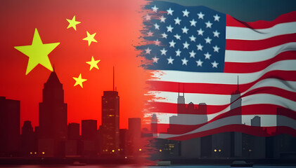 Naklejka premium America and China Flag. trade war concept