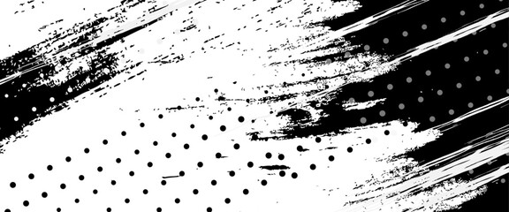 Vector modern paintbrush grunge with halftone dots pattern texture style black grunge brush 