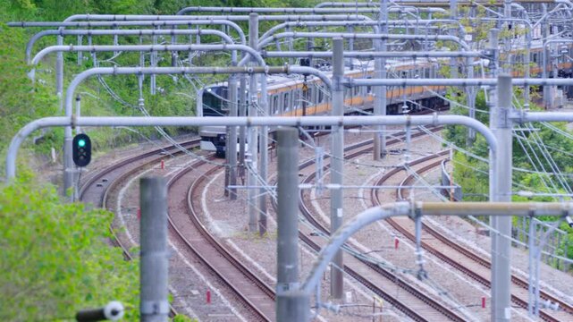 Trains, tracks, Chuo Line, Sobu Line, Electric wire, Urban, Double track, Embankment