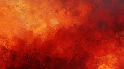 A vibrant abstract painting featuring bold reds and oranges, creating a dynamic, fiery atmosphere.