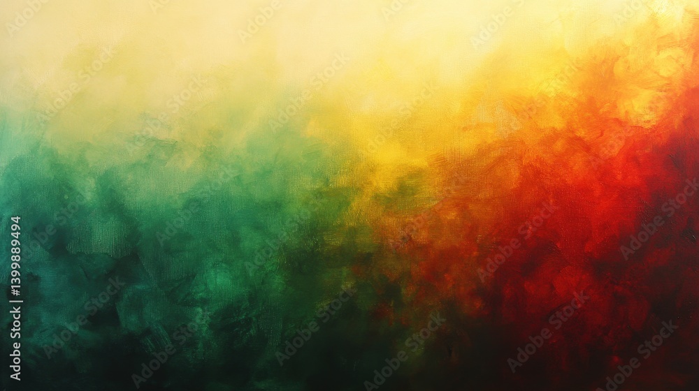 Poster an abstract painting featuring a gradient of colors transitioning from green to yellow and red, crea