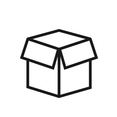 Minimalist open cardboard box line icon with editable stroke. Ideal for shipping, delivery, packaging, storage, e-commerce, and logistics. Perfect for apps, websites. Isolated vector illustration