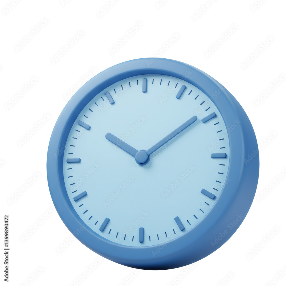 Poster 3d render of a simple blue analog clock on transparent background