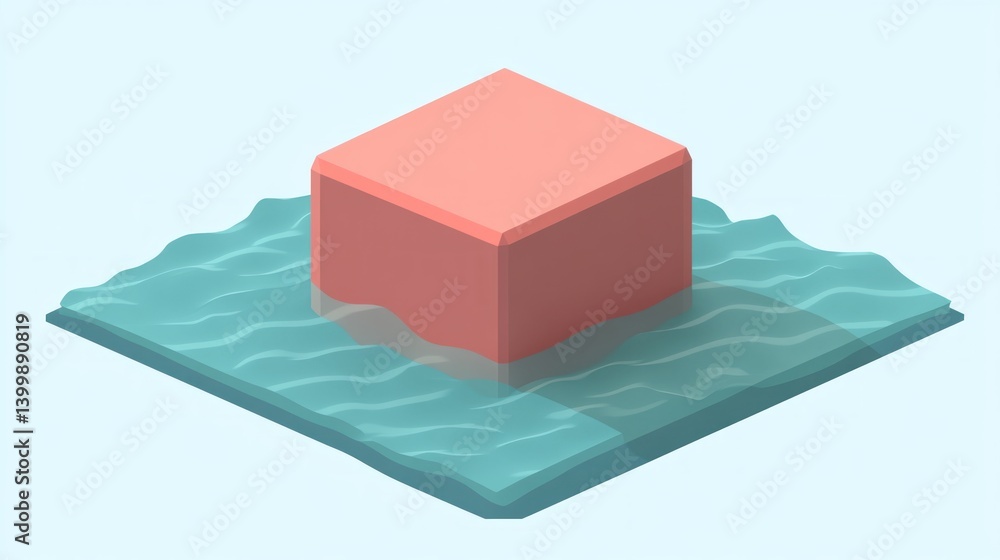 Aufkleber a simple cube-shaped structure floats on a body of water.