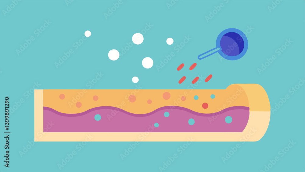 Poster exosome delivery a vector of small colorful exosome particles being transported from a vial into the
