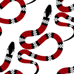 seamless pattern is made up of a red striped snake. the snake is writhing isolated on a white background. stock vector illustration. EPS 10.