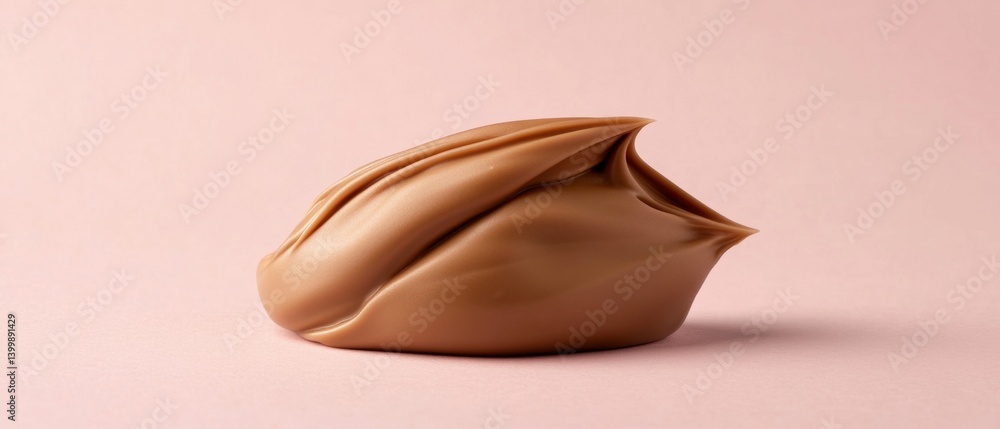 Poster creamy caramel swirl delight on soft pink backdrop capturing smooth texture and rich color in studio