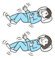 入眠時ミオクローヌスを起こしている中年男性と女性、痙攣