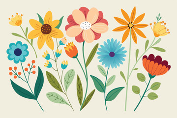 Fototapeta premium Set of spring and summer hand drawn flowers