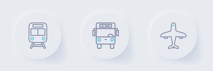 Set line Plane, Bus and Train and railway icon. Vector