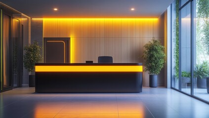 Modern Hotel Reception Interior Design with Warm Lighting