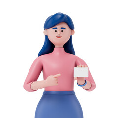 woman holding a card, symbolizing identification or networking. 3D rendering, conceptual image. Isolated on white background.