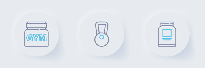 Set line Sports nutrition, Kettlebell and icon. Vector