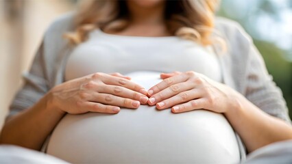 Perinatal Celebration concept Pregnant woman gently cradling her belly, showcasing a moment of connection and anticipation.