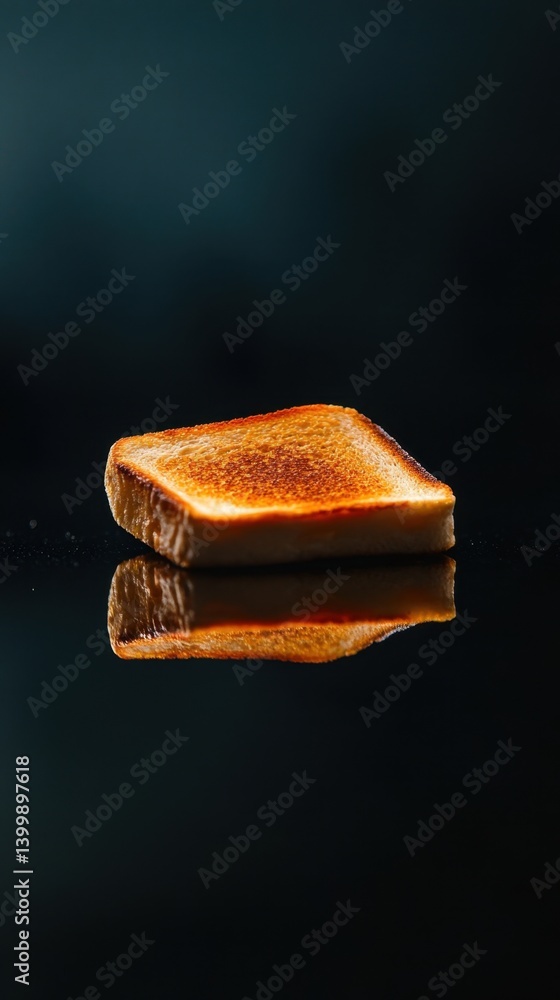 Poster golden toast slice elegance on reflective surface capturing warmth and simplicity in minimalist styl