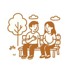 A set of four minimalist, retro-style monochrome line illustrations featuring everyday life moments. The scenes include a young couple talking on a park bench, a child drawing, a teacher giving a less