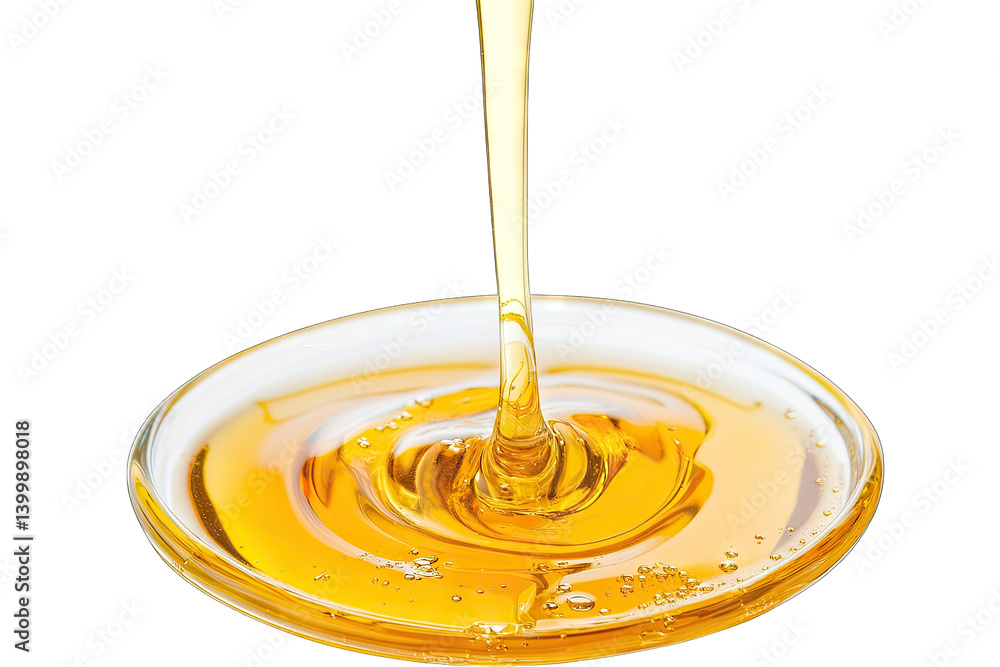 Poster a smooth stream of golden honey is pouring into a shallow dish creating a whirlpool effect in the vi