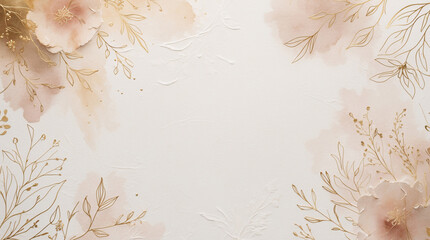 Golden floral watercolor peach tones botanical illustration rustic vintage invitation design perfect for romantic soft pastel decor premium wedding card invitation design
