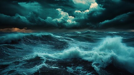 A tempestuous sea, a stormy sky, and a powerful display of nature's fury.