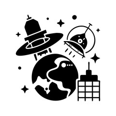 space station icon, space station silhouette vector illustration-simple silhouette illustration of space station, perfect for space station logos and icons