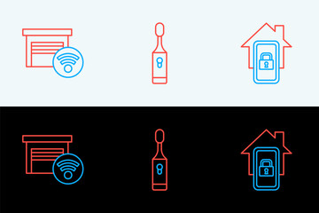 Set line Mobile with smart home, Smart garage and Electric toothbrush icon. Vector