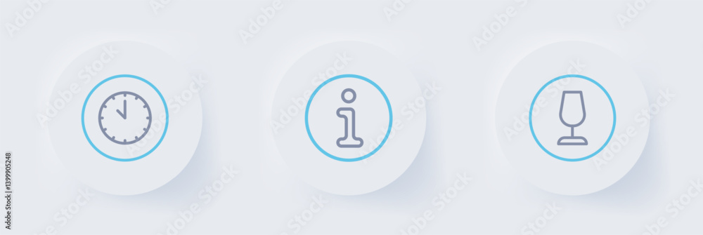 Aufkleber set line fragile broken glass, information and clock icon. vector