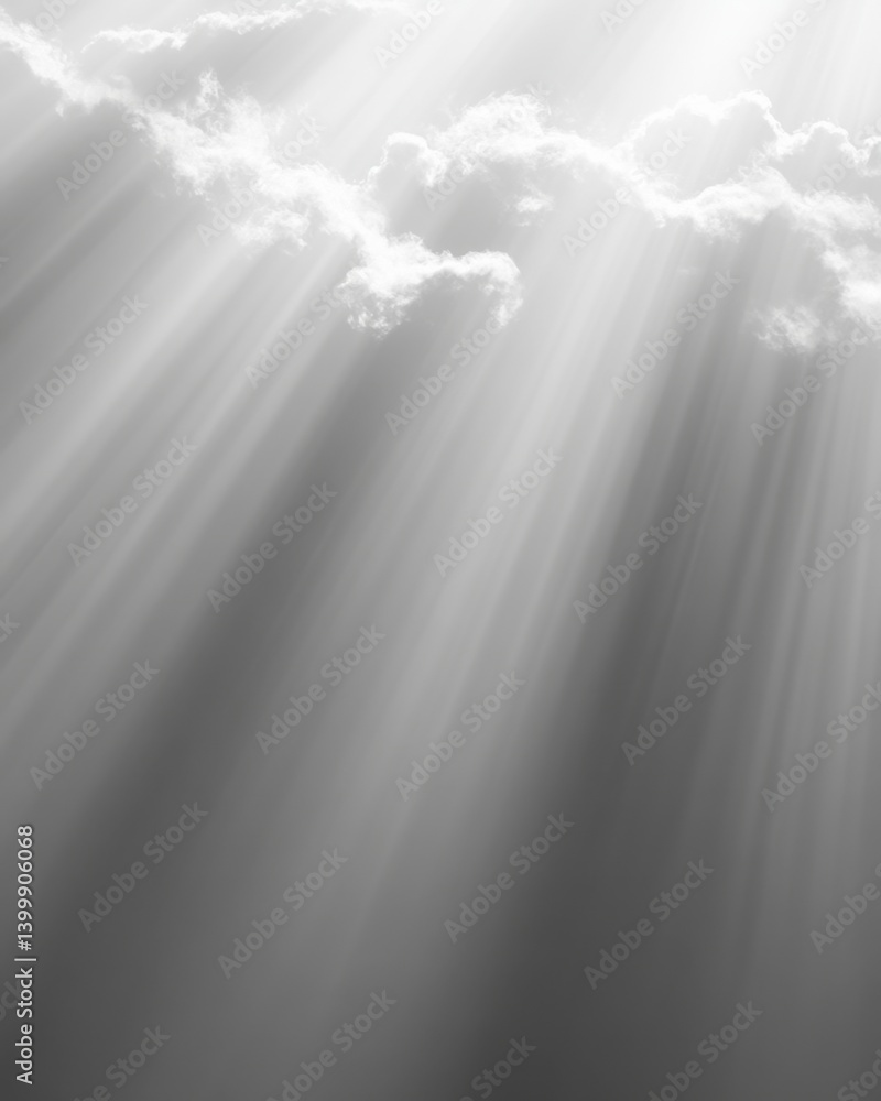 Poster ethereal sun rays filtering through clouds creating a dramatic and heavenly atmosphere monochrome ba