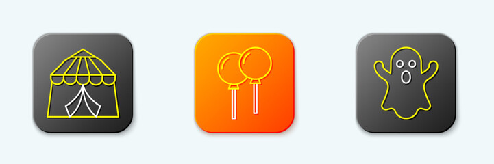 Set line Circus tent, Balloons with ribbon and Ghost icon. Vector