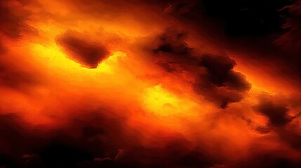 Fiery Sunset Over Dramatic Clouds Illuminated by Golden Light Burst