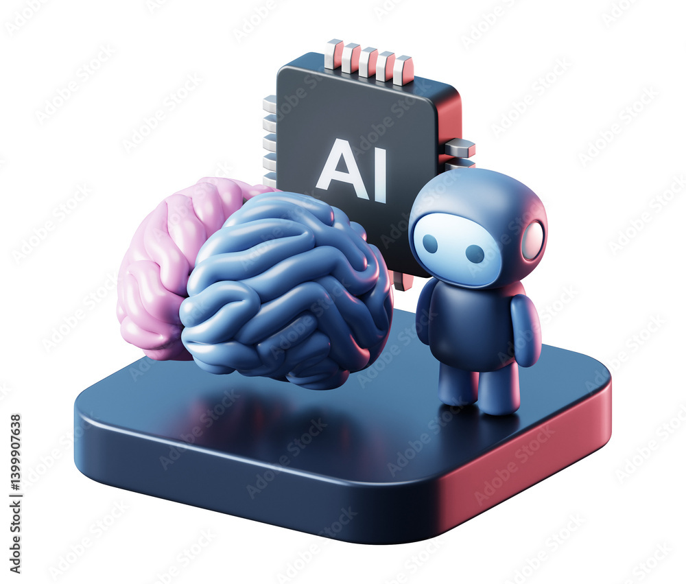 Fototapete 3d ai brain with artificial intelligence technology on transparent png and neural digital data machi