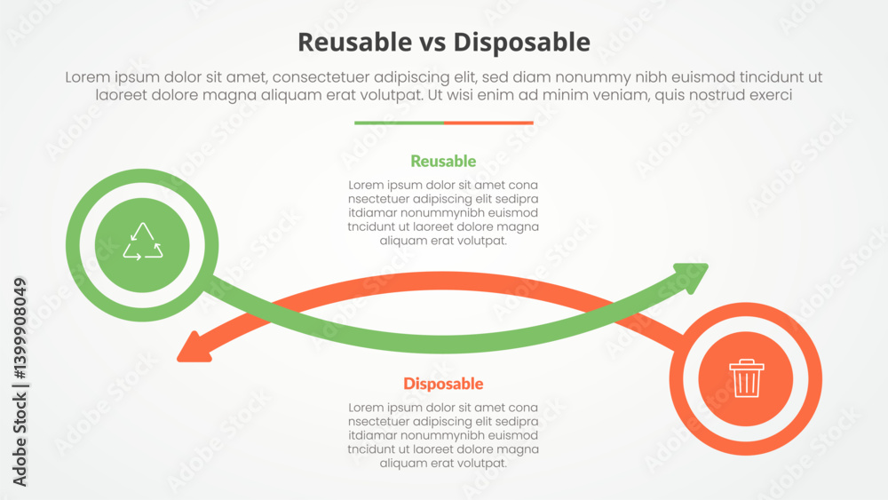 Poster reusable vs disposable comparison opposite infographic concept for slide presentation with circle an
