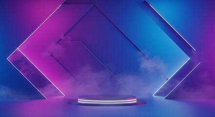 3d rendering of purple and blue abstract geometric background. Scene for advertising, technology, showcase, banner, cosmetic, fashion, business, metaverse. Sci-Fi Illustration. Product display