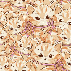 Hand Drawn Cute Cat seamless pattern vector illustration Kids print