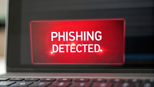 Phishing detected alert on laptop screen emphasizes importance of cybersecurity training to protect sensitive information
