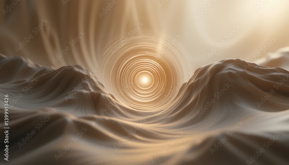 Poster illuminating journey through ethereal waves abstract digital landscape soft tones dreamlike environm