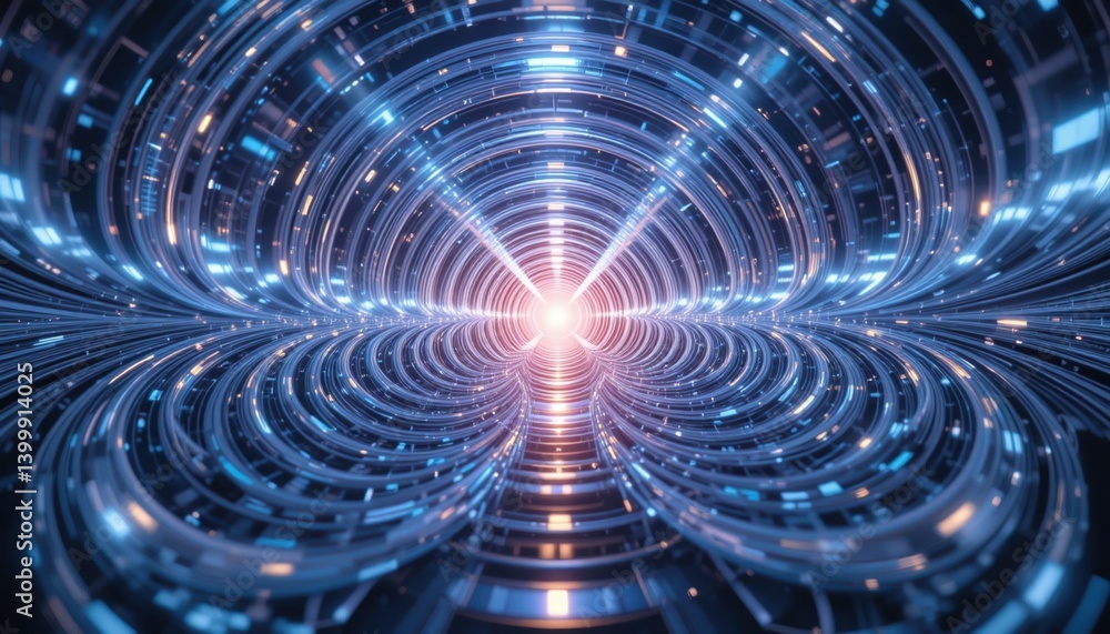 Poster dynamic energy flow through a circular tunnel digital art sci-fi environment futuristic perspective 